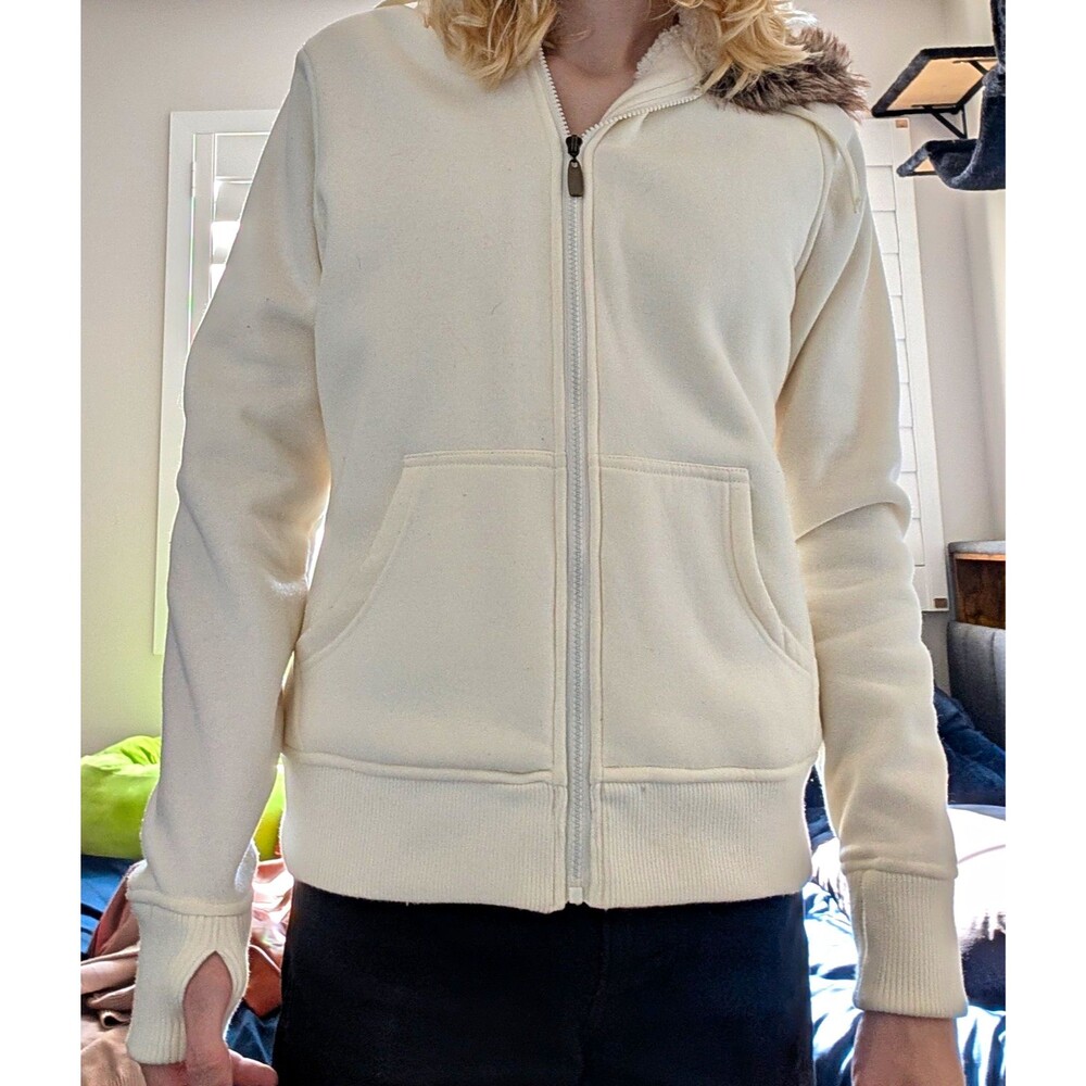 Toastie Clothing Co. Women’s Hoodie L White Full Zip Sherpa Fur Trim
